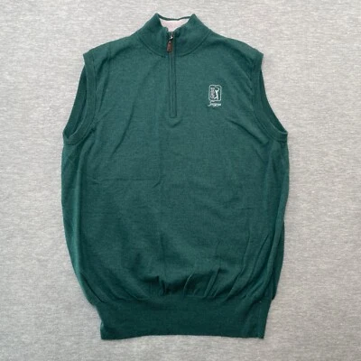 Peter Millar Crown Soft Vest Men L Green TPC Sawgrass Quarter Zip Merino Wool - Image 1 of 4