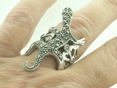 Anello Salamandra In Argento Sterling Con Marcasite Davvero Bello .925 - Immagine 1 di 4