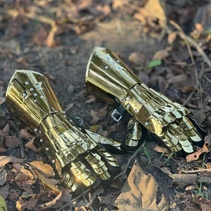Mittelalterliches goldenes Paar Stahlstulpen Ritterhandschuhe-Larp Cosplay & Rollenspiel HD - Bild 1 von 7