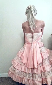 Betsey Johnson Evening Size 6 Vintage Silk Corset Laced Dress Ruffles Tulle Pink - Picture 1 of 22