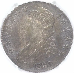 1830 busto con cappuccio mezzo dollaro piccolo 0 varietà certificato AU53 PCGS #83792752 - Foto 1 di 4