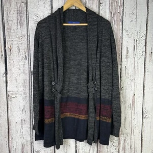 Apt. 9 Women’s XXL Open Front Cardigan Sweater Gray Stripe Button Cotton Blend - Picture 1 of 14