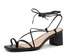 NEW SOL SANA SONIA 2.5" WRAPPED BLOCK HEEL BLACK LEATHER STRAPS & TOE POST EU 38 - Picture 1 of 12