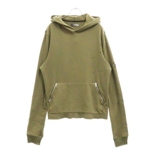 Felpa con cappuccio AMIRI Shotgun kaki pullover felpa invecchiata zip tasca spalla