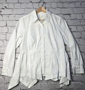Chicos Cotton Blend White Peplum Flare Side Button Up Blouse Size 1 (Medium) - Picture 1 of 12