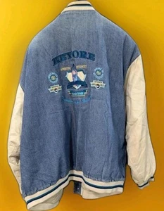 Vintage Disney Store Eeyore Denim Varsity Jacket CL 90's Winnie The Pooh Cr5 - Picture 1 of 6