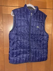 Lacoste Sport Mens Size XL Navy Blue Hooded Quilted Bodywarmer Puffer Vest - Picture 1 of 6