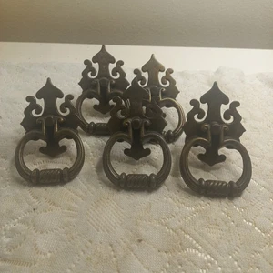 5 National Lock Co Spade Tip Colonial Drop Ring Bail Drawer Pulls 4.5" Vintage - Picture 1 of 8