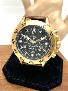 Reloj Hombre Nautica N18523 Cuarzo Esfera Negra Tono Oro Rosa Correa Cuero 48mm - Imagen 1 de 14