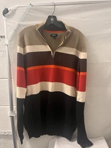 DKNY Herren Colorblocked Ottoman Streifen 1/4-Reißverschluss Logo Pullover Größe L - Bild 1 von 3