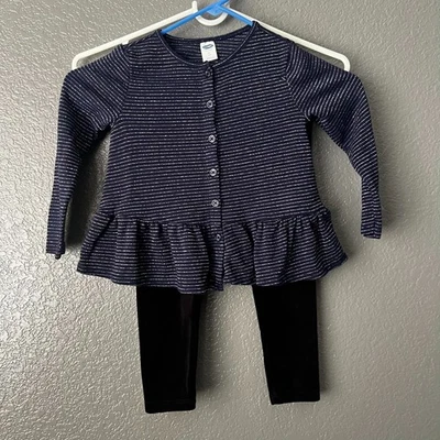Set completo cardigan e leggings in velluto peplo marina vecchio 3T bambina - Immagine 1 di 4