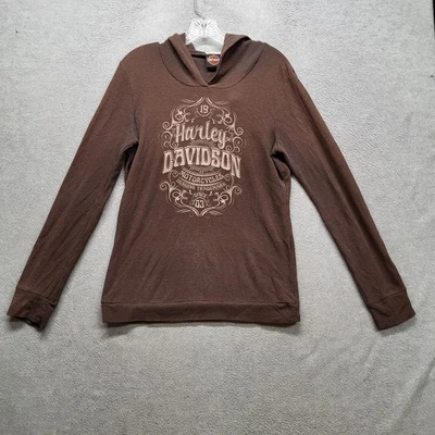 Harley-Davidson Bravado Women Hoodie XL Brown  Logo Long Sleeve READ - Image 1 of 4