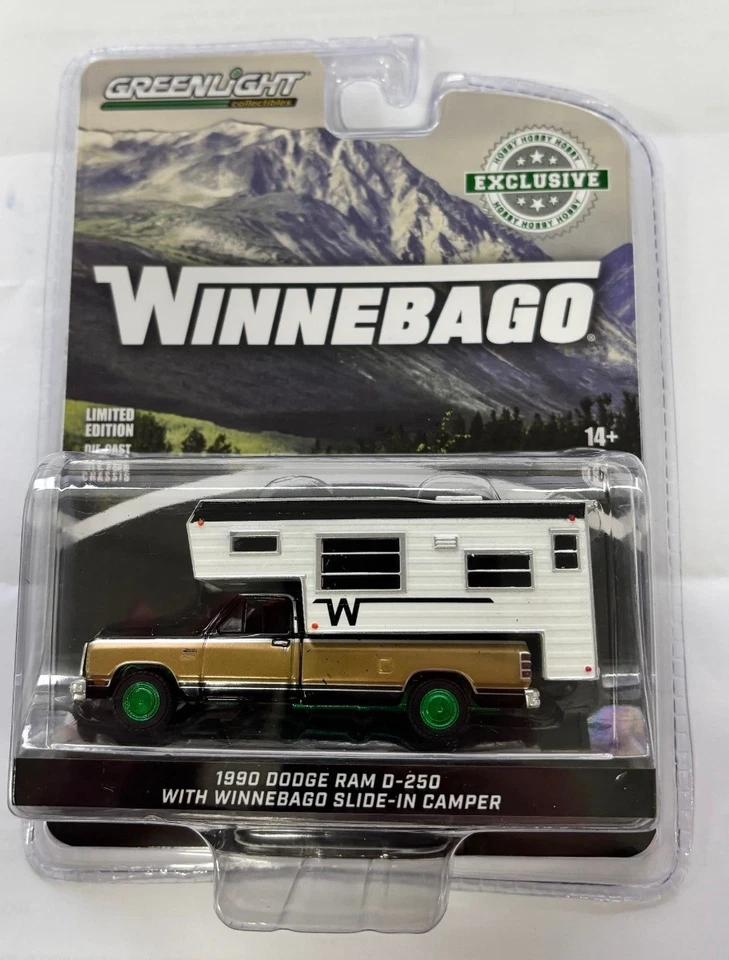 GREENLIGHT - DODGE Ram D-250 Royal SE, Nero, 1990, con cerchi verdi e camper ... - Immagine 1 di 1