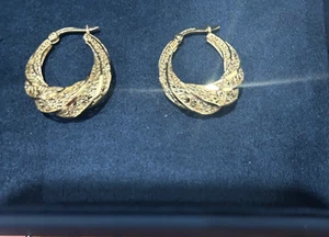 14kt Gelbgold Diamantschliff Creolen Schnappverschluss 3,2 Gramm garantiert Neu - Bild 1 von 11