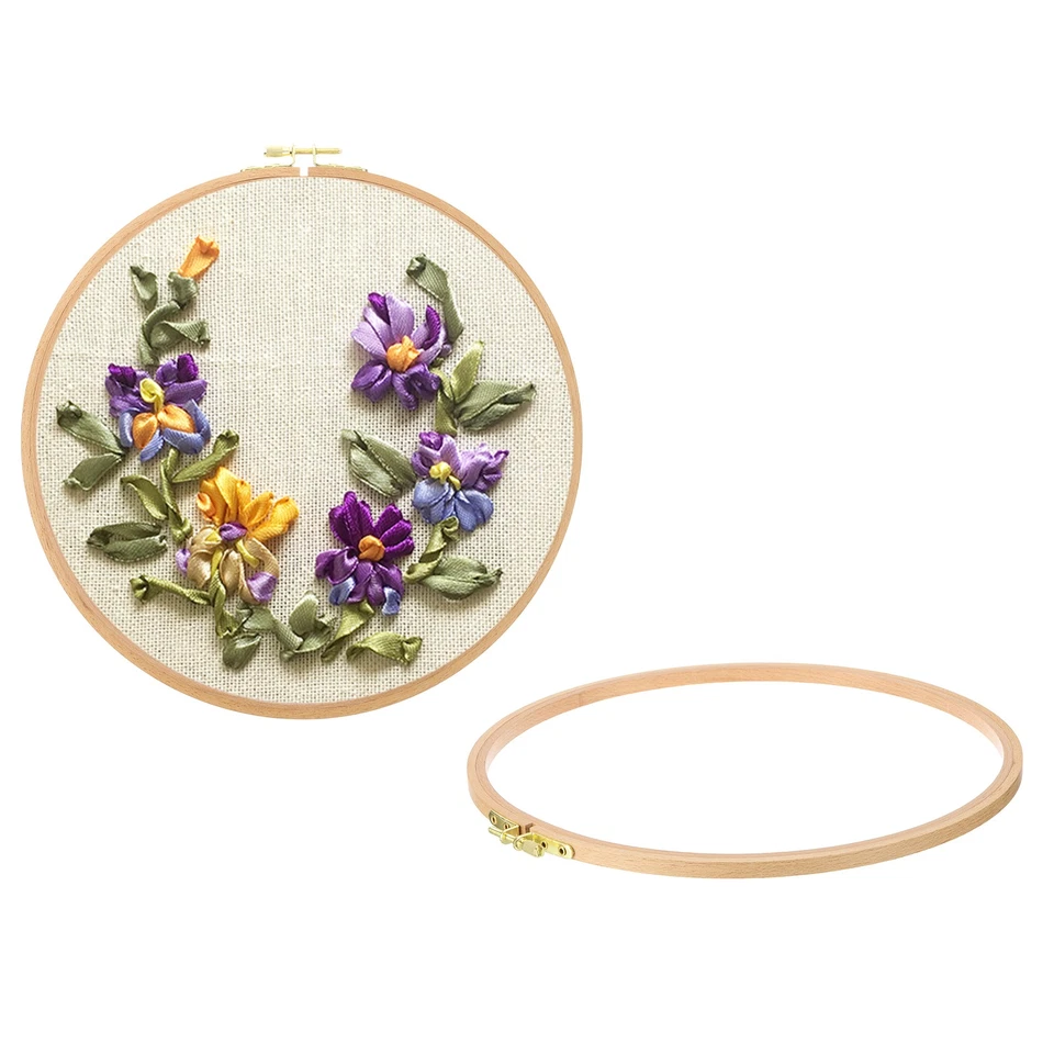 2 Pieces 11 Inch Embroidery Hoops Round Beach Wood Cross Stitch Hoop Ring - Image 1 of 4