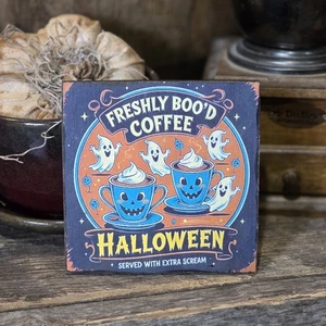 Letrero de madera de bar de café de Halloween: decoración rústica de fantasma de granja - Imagen 1 de 5