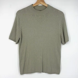 Laura Scott Womens Large Mock Neck Sweater Sage Green Short Sleeves Ribbed Knit - Picture 1 of 7
