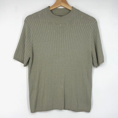 Laura Scott Womens Large Mock Neck Sweater Sage Green Short Sleeves Ribbed Knit - Image 1 of 4