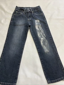 Trendy Girl Size 6 Dark Blue Jeans Washed Thigh Girl Silver Imprint Classic Fit - Picture 1 of 11