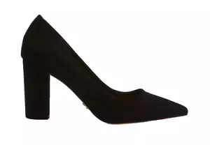 Novo Pumps Heels Black Suede Points Illegal Istelle Block Sturdy Sleek Classic 7 - Picture 1 of 3