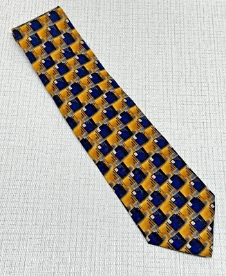 JZ Richards for Nordstrom 100% Handcrafted Silk Geometric Gold Navy Black Tie - Image 1 of 4