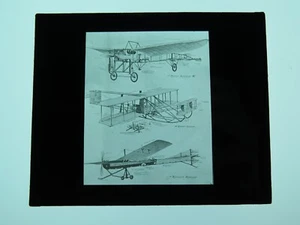 1909 Aviation Magic Lantern Slide Wright biplane Antoinette Bleriot monoplanes - Picture 1 of 7