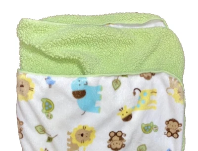 7B !WOW! JUST BORN Safari LION MoNkEy Turtle Plush Velour Sherpa Crib Blanket - Image 1 of 4