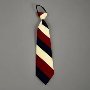 Vintage Zipper Tie Necktie Boys Adjustable Red Navy Cream Diagonal Stripe Preppy - Picture 1 of 7