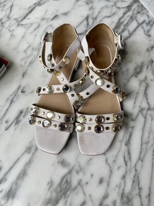 Liu Jo White Leather Sandals with Swarovsky Crystals Size 39EU/8.5US - Picture 1 of 12