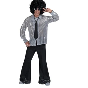 Black Disco Pants - Sequin Bottoms - 1970's - Costume - Men - 3 Sizes - Picture 1 of 1