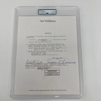 Ted Williams Full Name Signed Original Contract PSA DNA Graded MINT 9 - Image 1 of 4