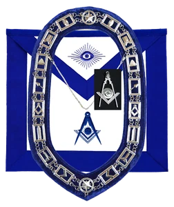 FREIMAURER BLAUER LODGE OFFIZIER SENIOR DIACON SCHÜRZE SILBERKETTE KRAGEN UND JUWEL - Bild 1 von 3