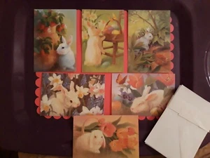 Vtg ⭐6 EASTER Bunnies🌷 Spring Flowers Greeting Cards & Envelopes Current Pretty - Picture 1 of 5