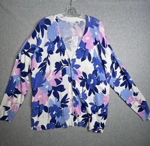 NWT Croft & Barrow Cardigan Sweater XXL Pink Blue Floral Button Up Imperfect - Picture 1 of 14