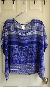Ambiance Apparel junior girls size small chiffon thin blouse bright purple white - Picture 1 of 3