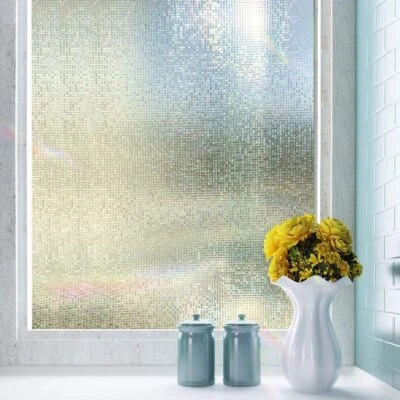 1PC Shiny Laser Checked Window Film Static Cling Decor Glass Sticker Home Office — 第 1/4 张图片