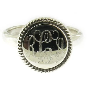 Anillo de borde de cuerda personalizado con monograma de plata esterlina 925 - Imagen 1 de 4