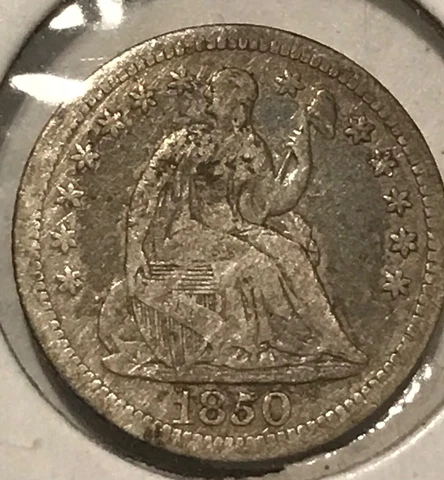 1850 seated Liberty half dime , VG/ Fine, scarce Cover