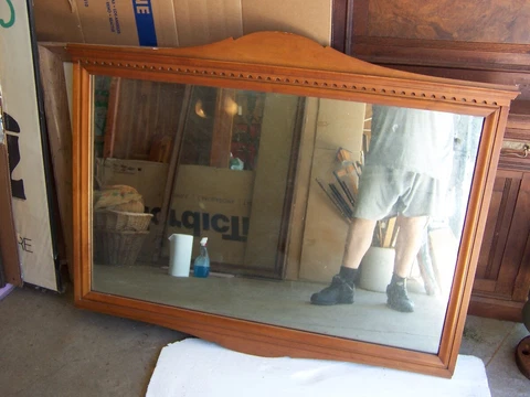 Vintage Cherry Wood Wall Federal Mirror with Dental Work 48 1/2" Wide x 38" High Cover