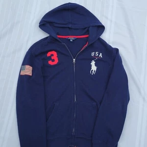 Polo Ralph Lauren Hoodie Boys XL 18-20 Navy Blue USA Flag Full Zip Big Pony #3 - Picture 1 of 10