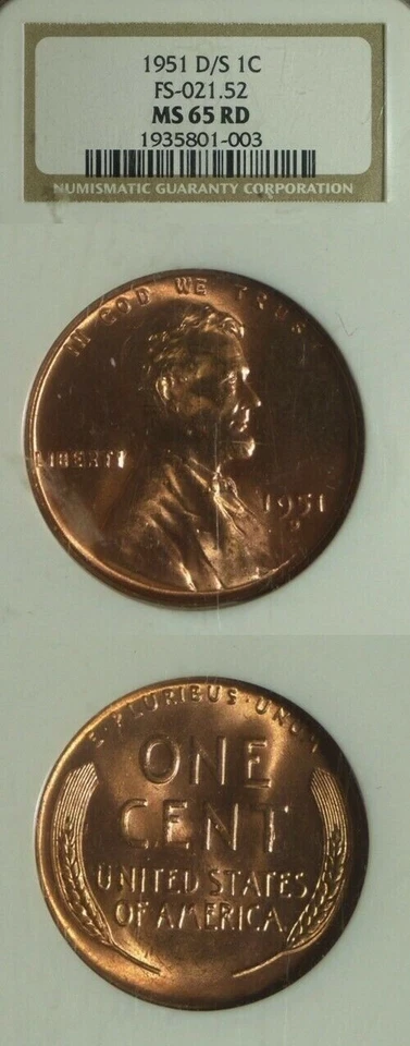 Error: 1951 D/S 1 Cent FS-021.52 MS65 Red Cert NGC CT155 - Image 1 of 1