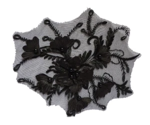 (2,41€/St.) 1 Spitze 17x20cm Applikation schwarz Aufnäher Blüten Perlen Nr.:3 - Bild 1 von 4