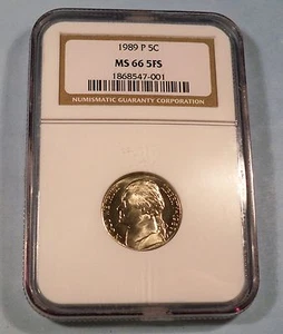 1989-P NGC MS66 5FS JEFFERSON NICKEL 5c FIVE FULL STEPS - Picture 1 of 3