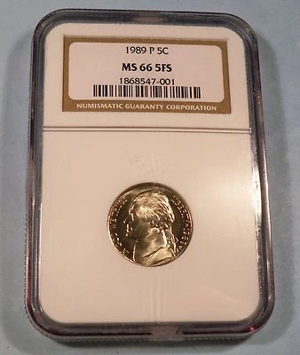 1989-P NGC MS66 5FS JEFFERSON NICKEL 5c FIVE FULL STEPS - Image 1 of 3