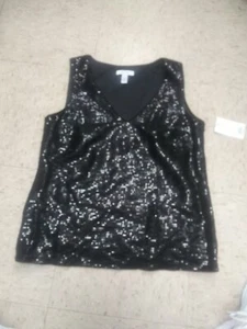 Nueva con etiquetas camiseta sin mangas Nine West SEQUIN negra forrada xs - Imagen 1 de 2