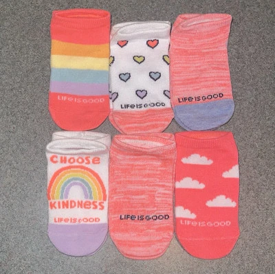 NEW Girls LIFE IS GOOD Neon RAINBOW Bright Ankle SOCKS Toddler SMALL 4-8 Shoe - Image 1 of 3