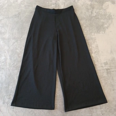 Tahari Ankle Pants Womens Large Black Textured Wide Leg Pull On 32x27 High Rise - Image 1 of 4