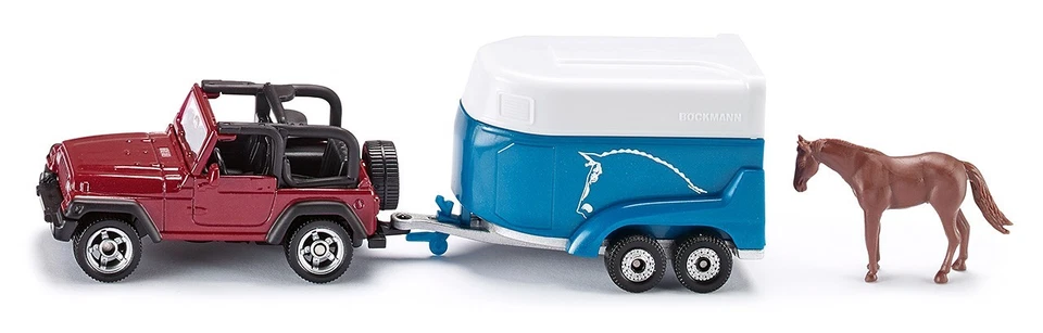 JEEP MINIATURA SIKU 1651 CON RIMORCHIO CAVALLI - Immagine 1 di 1