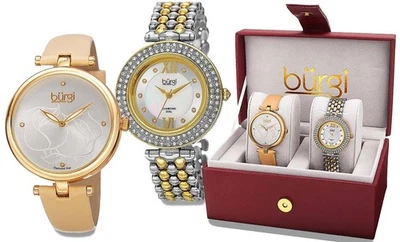 Burgi BUR152YG Conjunto de Relógio Feminino Suíço Marcadores de Diamante Quartzo Cristal Acentuado - Imagem 1 de 3