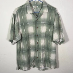 Tommy Bahama Silk Shirt Green Plaid Button Up Short Sleeve Mens Large L - Picture 1 of 7
